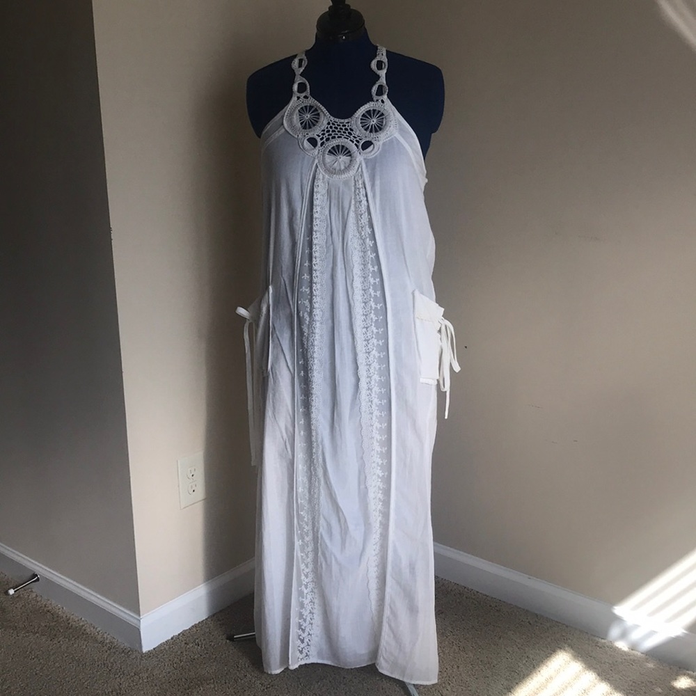 Beats white cotton maxi swim coverup dress.